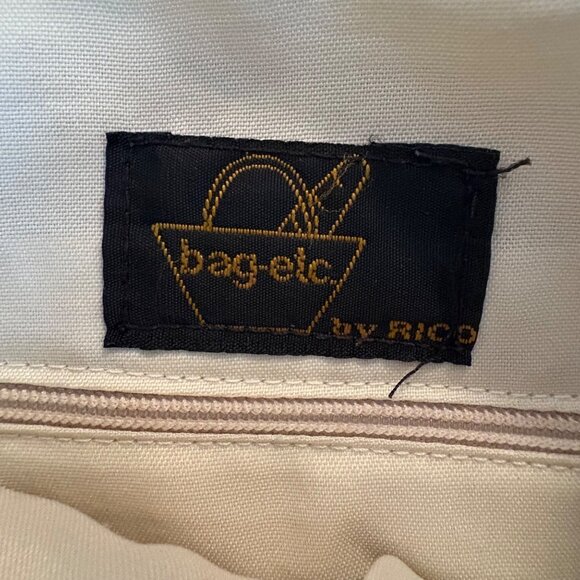 Crochet Beige & White Shoulder Bag Zipper Closures Bag Etc Lined Boho Retro - Picture 3 of 8